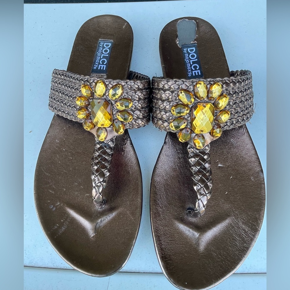 DOLCE Copper Slide Sandals with Jewel Accent 9B